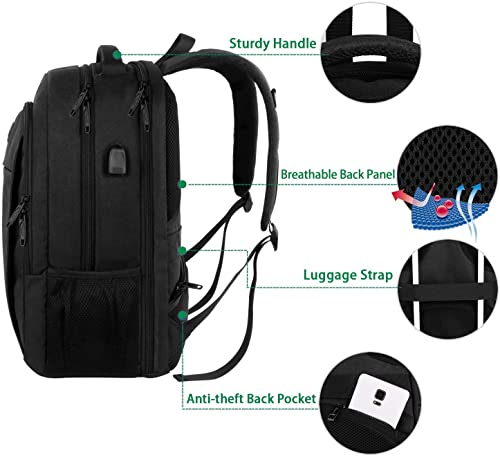 MATEIN Mochila Hombre 17.3 Pulgadas Antirrobo Mochila Portatil Trabajo Gran Capacidad Mochila para Portatil con Puerto de Carga USB Impermeable Mochila Ordenador para Viaje Diario Escolar - Negro