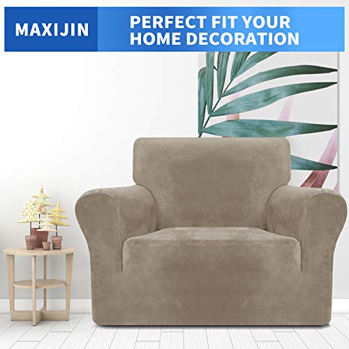 MAXIJIN Fundas Gruesas de Terciopelo para sillas para sillones Funda de sofá Antideslizante elástica 1 Plaza para Perros Funda elástica de 1 Pieza para Silla con Brazos (1 Plaza, Caqui)