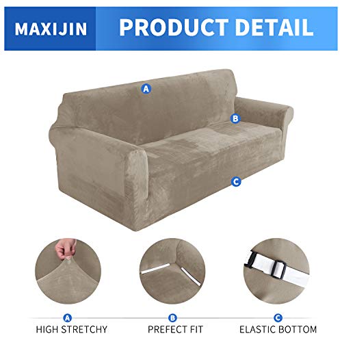 MAXIJIN Fundas Gruesas de Terciopelo para sillas para sillones Funda de sofá Antideslizante elástica 1 Plaza para Perros Funda elástica de 1 Pieza para Silla con Brazos (1 Plaza, Caqui)