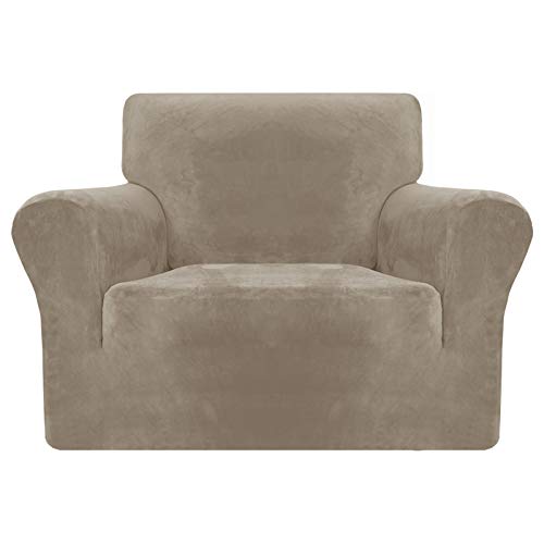 MAXIJIN Fundas Gruesas de Terciopelo para sillas para sillones Funda de sofá Antideslizante elástica 1 Plaza para Perros Funda elástica de 1 Pieza para Silla con Brazos (1 Plaza, Caqui)