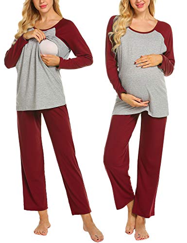 MAXMODA Ropa Premamá Lactancia Pijama Conjunto Maternidad Invierno Pijama Premamá Embarazo