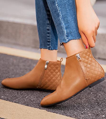 MaxMuxun Classic Camel PU Rejilla de Cuero Zapatos de Mujer Botines Planos Botas de tacón bajo Siex 7 UK