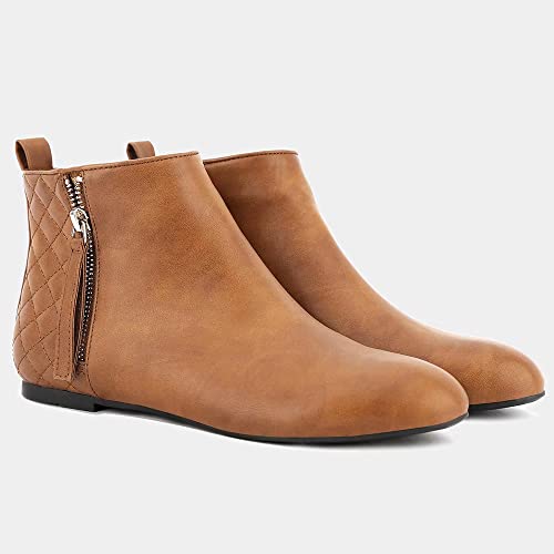 MaxMuxun Classic Camel PU Rejilla de Cuero Zapatos de Mujer Botines Planos Botas de tacón bajo Siex 7 UK