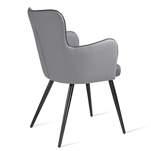 Mc Haus ELEPHANT - Sillón Relax Salón Dormitorio de color Gris, Butaca Comedor Tapizado en tela gris con asiento Acolchado y patas de Metal pintado en Negro 53x45x89cm