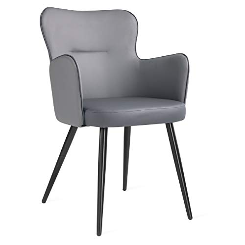 Mc Haus ELEPHANT - Sillón Relax Salón Dormitorio de color Gris, Butaca Comedor Tapizado en tela gris con asiento Acolchado y patas de Metal pintado en Negro 53x45x89cm