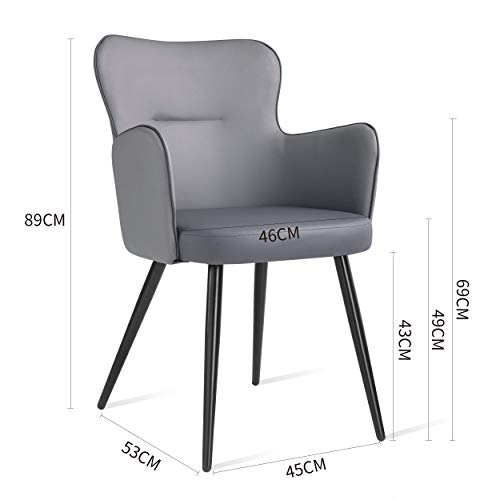 Mc Haus ELEPHANT - Sillón Relax Salón Dormitorio de color Gris, Butaca Comedor Tapizado en tela gris con asiento Acolchado y patas de Metal pintado en Negro 53x45x89cm