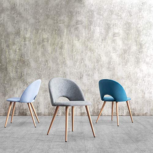 Mc Haus LUNA - Pack 2 Sillas Nórdicas Comedor Tapizadas en Gris, Butaca Salón Dormitorio Respaldo con apertura y Asiento Acolchados y patas de metal efecto Madera 49x46x76cm