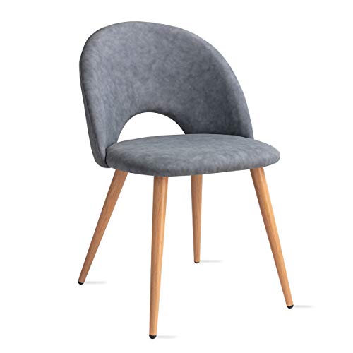 Mc Haus LUNA - Pack 2 Sillas Nórdicas Comedor Tapizadas en Gris, Butaca Salón Dormitorio Respaldo con apertura y Asiento Acolchados y patas de metal efecto Madera 49x46x76cm