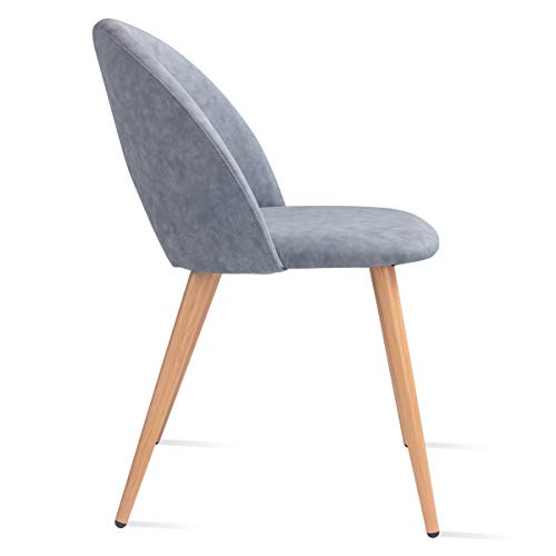 Mc Haus LUNA - Pack 2 Sillas Nórdicas Comedor Tapizadas en Gris, Butaca Salón Dormitorio Respaldo con apertura y Asiento Acolchados y patas de metal efecto Madera 49x46x76cm