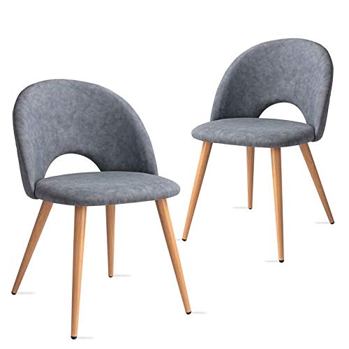 Mc Haus LUNA - Pack 2 Sillas Nórdicas Comedor Tapizadas en Gris, Butaca Salón Dormitorio Respaldo con apertura y Asiento Acolchados y patas de metal efecto Madera 49x46x76cm