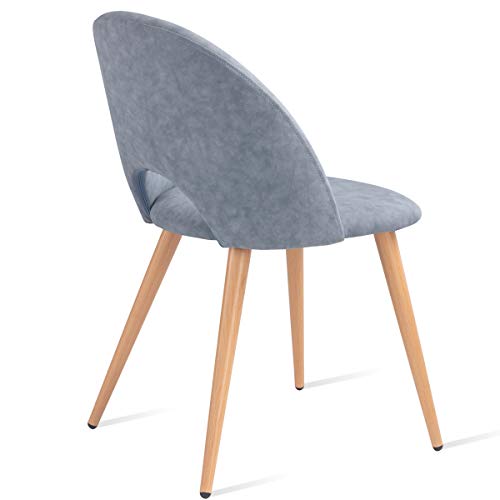Mc Haus LUNA - Pack 2 Sillas Nórdicas Comedor Tapizadas en Gris, Butaca Salón Dormitorio Respaldo con apertura y Asiento Acolchados y patas de metal efecto Madera 49x46x76cm