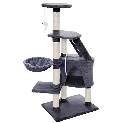 MC Star Árbol para Gato torre de escalada 120cm Gris Estable Rascador con Nidos, Hamaca, Plataformas, Juguete para gatos, Poste De Rascar De Sisal natural, PCT01305