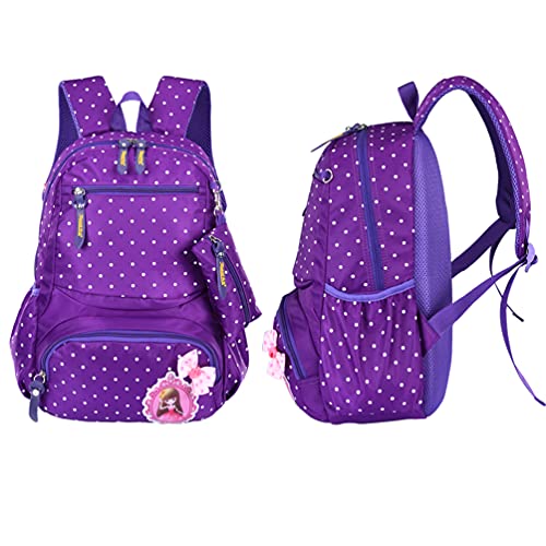 MCUILEE® Conjunto de 3 Polka Dot Lindo Las Mochilas Escolares Universidad/Bolsas Escolares/Mochila niños niñas Adolescentes + Bolsa de Mano + Bolsa de lápiz,Púrpura