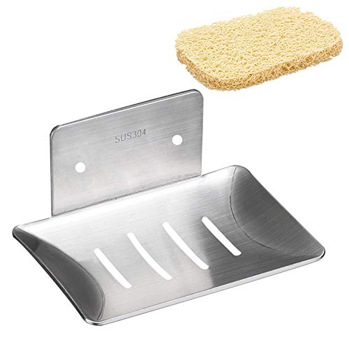 Mczcent Jabonera Pared con Soap Saver, Jaboneras Autoadhesiva de Acero Inoxidable para Ducha, Sin Taladro Soap Dish Holder Tray Jabonera para Cocina Baño Balcón Bañera, Plata