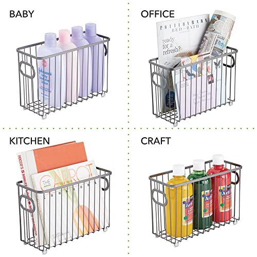 mDesign Cesta de almacenaje en metal con asas integradas – Caja organizadora pequeña con atractivo diseño en malla de alambre – Ideal como organizador de baño para cosméticos – gris oscuro