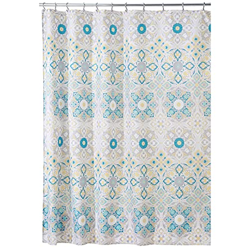 mDesign Cortina de baño con diseño de medallones – Cortinas para ducha con medidas ideales para el baño: 183 cm x 183 cm – Cortina para bañera de gran durabilidad – turquesa y amarillo