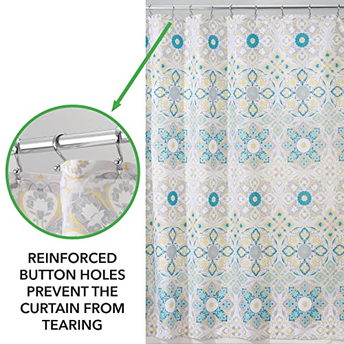 mDesign Cortina de baño con diseño de medallones – Cortinas para ducha con medidas ideales para el baño: 183 cm x 183 cm – Cortina para bañera de gran durabilidad – turquesa y amarillo