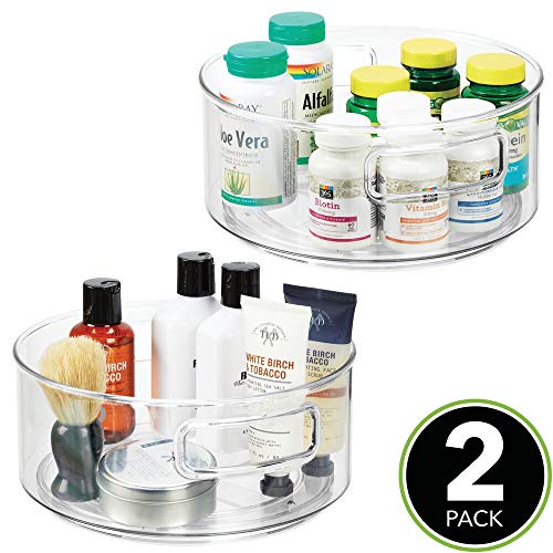 mDesign Juego de 2 bandejas organizadoras – Organizador de medicamentos giratorio – Organizador de medicinas para el botiquín – transparente