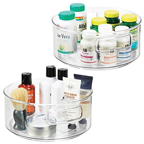 mDesign Juego de 2 bandejas organizadoras – Organizador de medicamentos giratorio – Organizador de medicinas para el botiquín – transparente