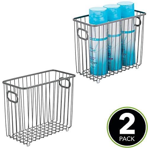 mDesign Juego de 2 cestas de almacenaje con asas integradas – Caja organizadora con atractivo diseño en malla de alambre de metal – Ideal como organizador de baño para cosméticos – gris oscuro