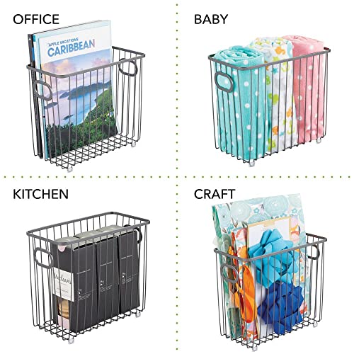 mDesign Juego de 2 cestas de almacenaje con asas integradas – Caja organizadora con atractivo diseño en malla de alambre de metal – Ideal como organizador de baño para cosméticos – gris oscuro
