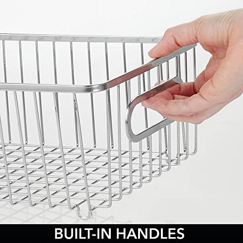 mDesign Juego de 2 cestas de almacenaje de metal con asas integradas – Estrecha caja organizadora con atractivo diseño de alambre – Ideal como organizador de baño para cosméticos – plateado