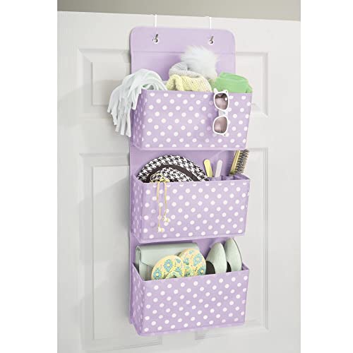 mDesign Juego de 2 estantes Colgantes de 3 Bolsillos para Cuarto Infantil – Sistema de almacenaje para Zapatos y Ropa en Fibra sintética – Organizador Colgante con diseño de Puntos – Violeta/Blanco