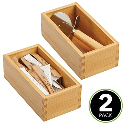 mDesign Juego de 2 organizadores de cajones para la cocina – Cajas organizadoras modulares para accesorios de cocina y más – Separador de cajones de bambú – marrón claro