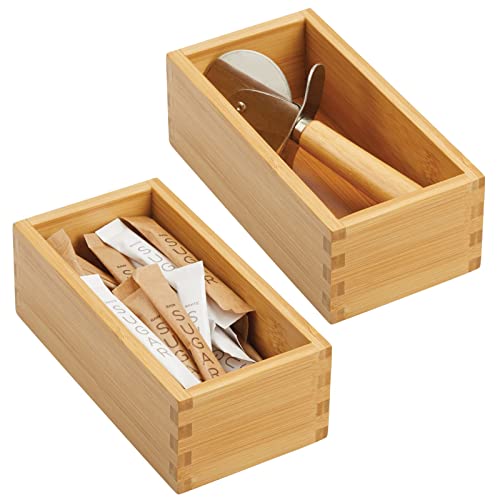 mDesign Juego de 2 organizadores de cajones para la cocina – Cajas organizadoras modulares para accesorios de cocina y más – Separador de cajones de bambú – marrón claro