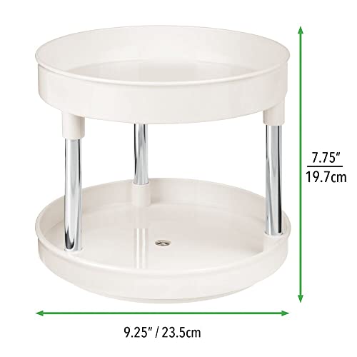 mDesign Juego de 2 organizadores de maquillaje – Plataforma giratoria para cosméticos, lociones o medicamentos – Base giratoria redonda de 2 niveles para baño o cocina – color crema y plateado