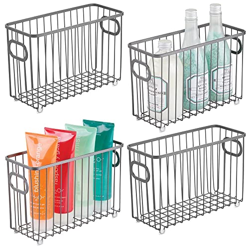 mDesign Juego de 4 cestas de almacenaje en metal con asas integradas – Caja organizadora pequeña con atractivo diseño en malla de alambre – Ideal como organizador de baño para cosmética – gris oscuro