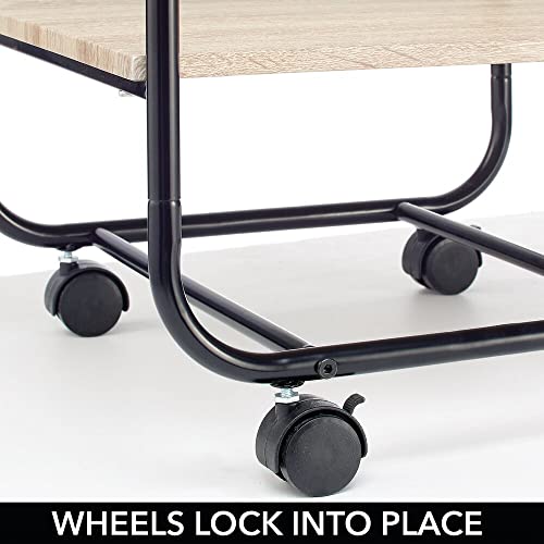mDesign Mesita auxiliar con ruedas – Moderna estantería de madera con 3 baldas – Práctico mueble con estantes para cuarto de baño, cocina o habitación infantil – color natural/negro