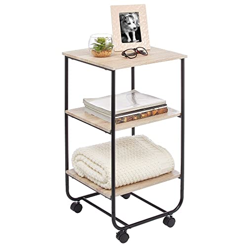 mDesign Mesita auxiliar con ruedas – Moderna estantería de madera con 3 baldas – Práctico mueble con estantes para cuarto de baño, cocina o habitación infantil – color natural/negro
