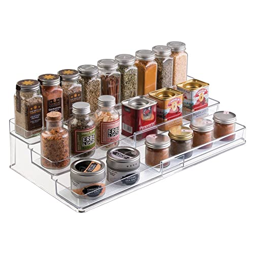 mDesign Organizador de armario botiquín con 3 niveles para vitaminas – Estante extensible para guardar medicinas en el baño – Práctico soporte especiero para la cocina – transparente