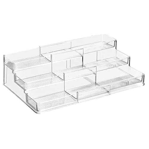 mDesign Organizador de armario botiquín con 3 niveles para vitaminas – Estante extensible para guardar medicinas en el baño – Práctico soporte especiero para la cocina – transparente