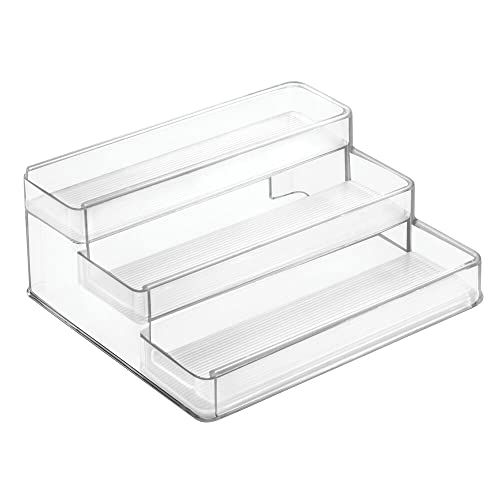 mDesign Organizador de armario botiquín con 3 niveles para vitaminas – Estante extensible para guardar medicinas en el baño – Práctico soporte especiero para la cocina – transparente