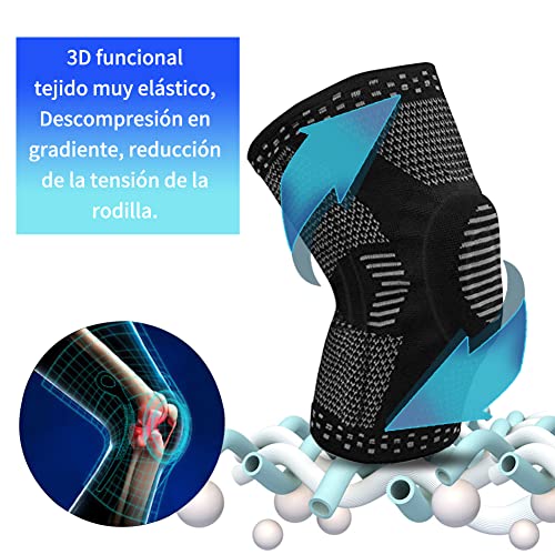 MEAR Rodilleras, rodilleras de compresión con almohadilla de gel de rótula y estabilizadores laterales de resorte, protector de rodilla para correr, desgarro de menisco, artritis (negro unique, L)