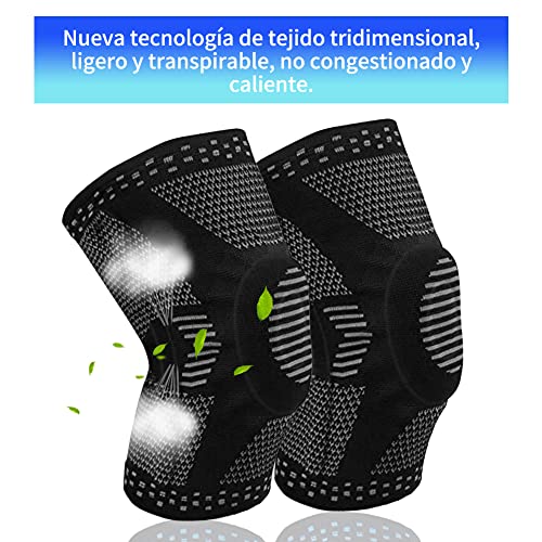 MEAR Rodilleras, rodilleras de compresión con almohadilla de gel de rótula y estabilizadores laterales de resorte, protector de rodilla para correr, desgarro de menisco, artritis (negro unique, L)