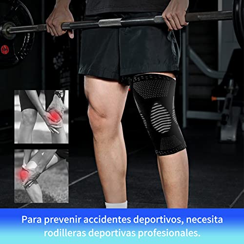 MEAR Rodilleras, rodilleras de compresión con almohadilla de gel de rótula y estabilizadores laterales de resorte, protector de rodilla para correr, desgarro de menisco, artritis (negro unique, L)