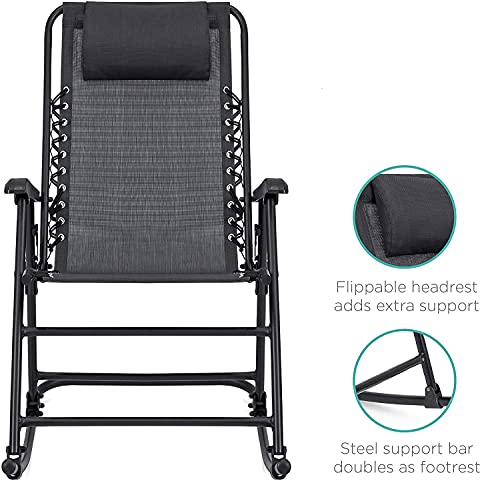Mecedoras Plegables 107x95x66cm, Sillas Mecedoras Plegables con Bloqueo para Exterior Patio Negro (1 Unidad, Mecedora Negro)