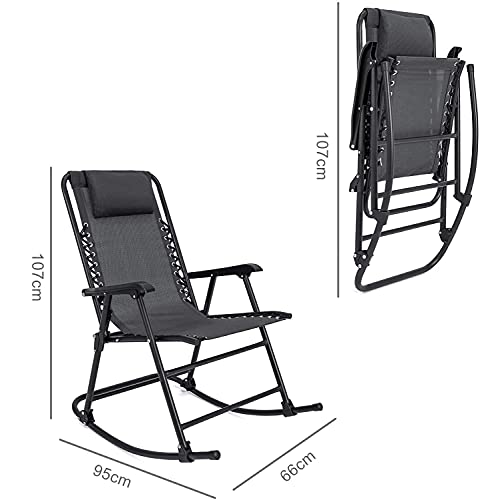 Mecedoras Plegables 107x95x66cm, Sillas Mecedoras Plegables con Bloqueo para Exterior Patio Negro (1 Unidad, Mecedora Negro)