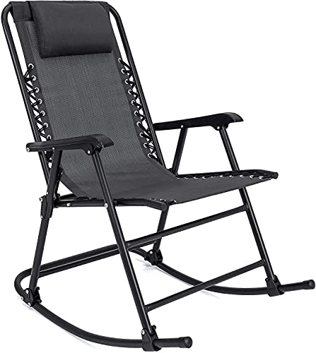 Mecedoras Plegables 107x95x66cm, Sillas Mecedoras Plegables con Bloqueo para Exterior Patio Negro (1 Unidad, Mecedora Negro)