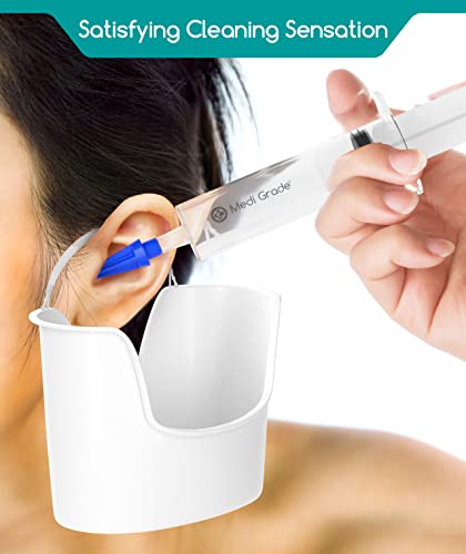 Medi Grade Kit Limpia Oídos (8 Piezas) – Limpiador de Tapones Oídos Seguro – Set Limpiador de Oídos – Con Jeringuilla Grande de 100 ml, Puntas de 4 Chorros, Recipiente para Agua, Toalla y Bolsa