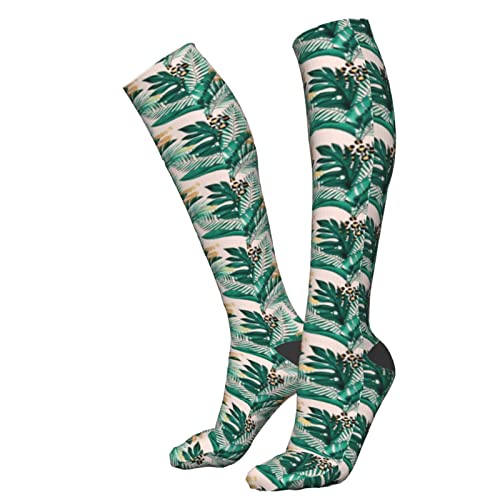 Medias de compresión para hombres y mujeres, medias médicas de plátano y hojas de palma de Monstera para deportes, correr, fascitis plantar, enfermeras, espinilleras diabéticas