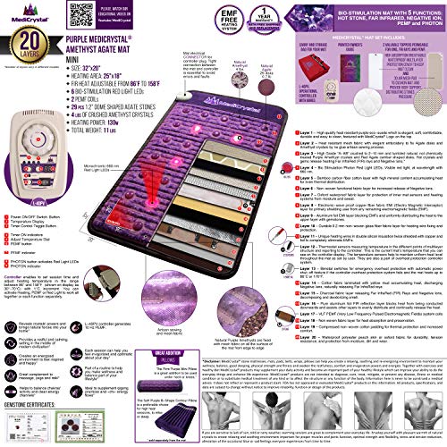 MediCrystal Infrarrojo lejano amatista Mini Mat 80 x 50 cm + 29 Agates + Photon luces rojas + 4, 8, 10, 14 Hz PEMF