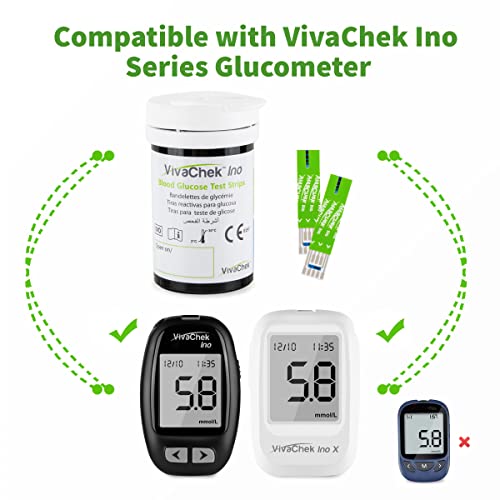 Medidor de glucosa en sangre tiras de prueba diabetes strips codefree tiras reactivas de glucosa en sangre 50 mg/dL para ES diabéticos para glucómetros VivaChek Ino e Ino X