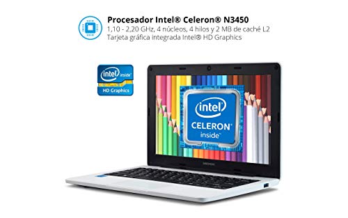 MEDION Classmate E11201 - Ordenador portátil para educación de 11,6" HD (Intel Celeron N3450, 4GB de RAM, 64GB eMMC, Intel HD Graphics, Windows 10 Pro Academic) Color Blanco - Teclado Qwerty Español