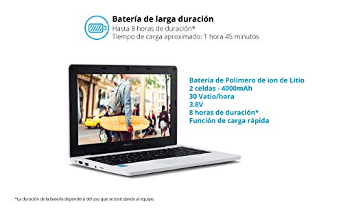 MEDION Classmate E11201 - Ordenador portátil para educación de 11,6" HD (Intel Celeron N3450, 4GB de RAM, 64GB eMMC, Intel HD Graphics, Windows 10 Pro Academic) Color Blanco - Teclado Qwerty Español