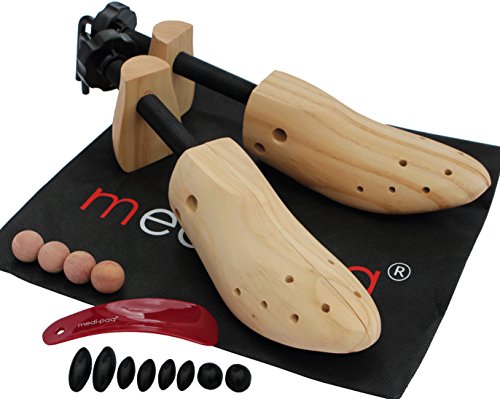Medipaq Hormas de Madera de Pino Premium – 2x Hormas para Zapatos de Hombre – Ponga Fin a sus Juanetes y Ampollas - Incluye Bolas de Madera de Cedro y Bolsa con Cordón – Madera – Talla Euro 41 a 45