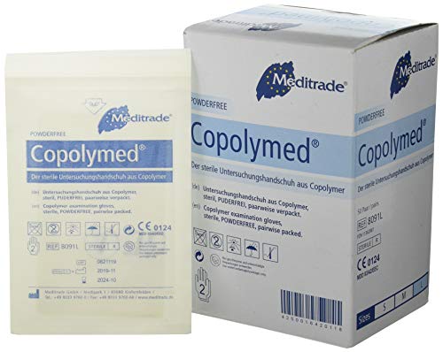 meditrade 8091l copolyme estériles Investigación Guante individualmente empaquetado, estériles, libre de polvo, tamaño grande (100 unidades)